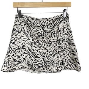 Zara Womens Small White Black Zebra Print Buttoned Satin Effect Skort Mini Short